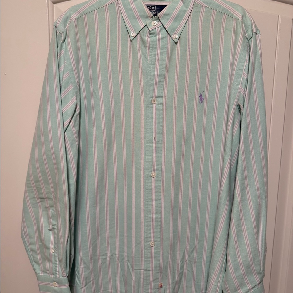 Ralph Lauren Men's Light Green Striped Shirt